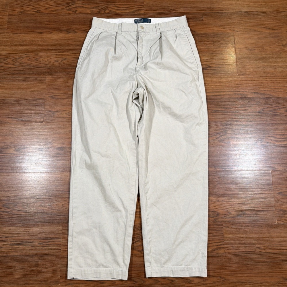 Vintage Polo Ralph Lauren Pants Mens 31x28 Polo Chino Beige Khaki Pleated Mexico